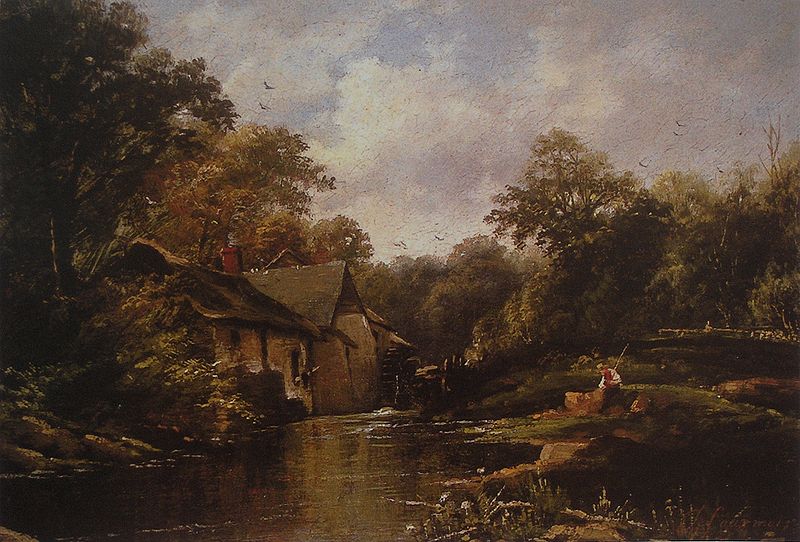 Watermill in the Ardennes with angler